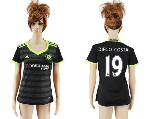 Women's Chelsea #19 Diego Costa Away Soccer Club Jersey