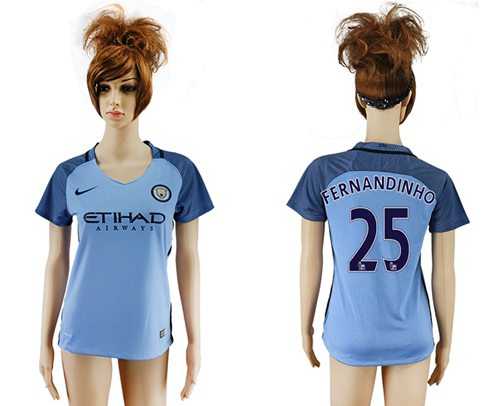 Women's Manchester City #25 Fernandinho Home Soccer Club Jersey