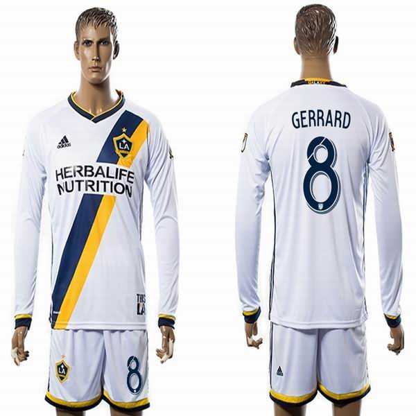 Los Angeles Galaxy #8 GERRARD White Home Long Sleeves Soccer Club Jersey