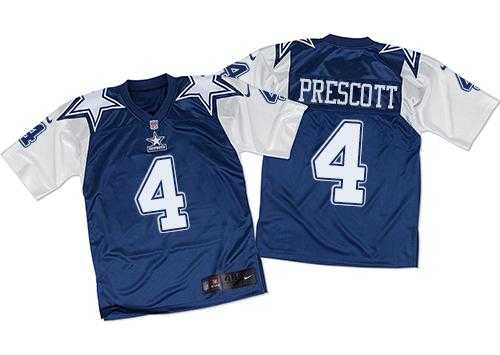 Nike Dallas Cowboys #4 Dak Prescott Navy Blue White Throwback Men's Stitched NFL Elite Jersey