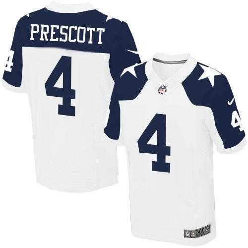 Nike Dallas Cowboys #4 Dak Prescott White Thanksgiving Throwback Men's Stitched NFL Elite Jersey