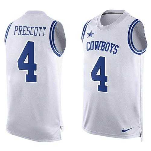 Nike Dallas Cowboys #4 Dak Prescott White Men's Stitched NFL Limited Tank Top Jersey