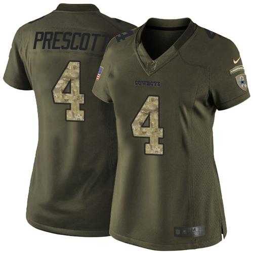 Women's Nike Dallas Cowboys #4 Dak Prescott Green Stitched NFL Limited Salute to Service Jersey