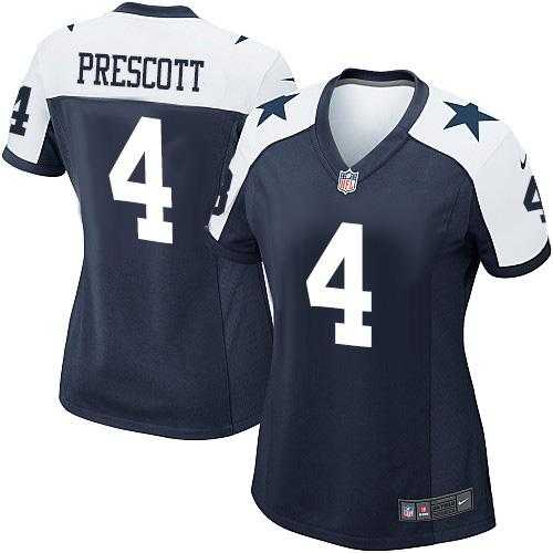 Women's Nike Dallas Cowboys #4 Dak Prescott Navy Blue Thanksgiving Throwback Stitched NFL Elite Jersey