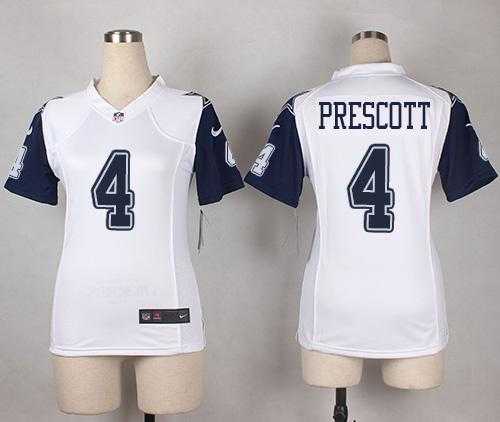 Women's Nike Dallas Cowboys #4 Dak Prescott White Stitched NFL Elite Rush Jersey