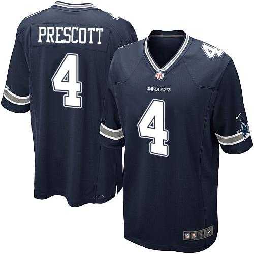 Youth Nike Dallas Cowboys #4 Dak Prescott Navy Blue Team Color Stitched NFL Elite Jersey