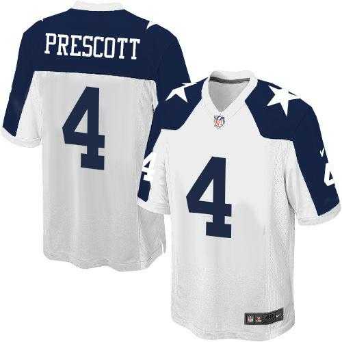 Youth Nike Dallas Cowboys #4 Dak Prescott White Thanksgiving Throwback Stitched NFL Elite Jersey