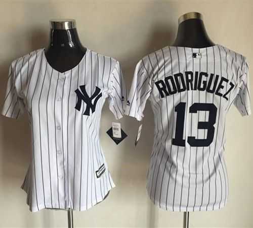Women's New York Yankees #13 Alex Rodriguez White Strip Fashion Stitched Baseball Jersey