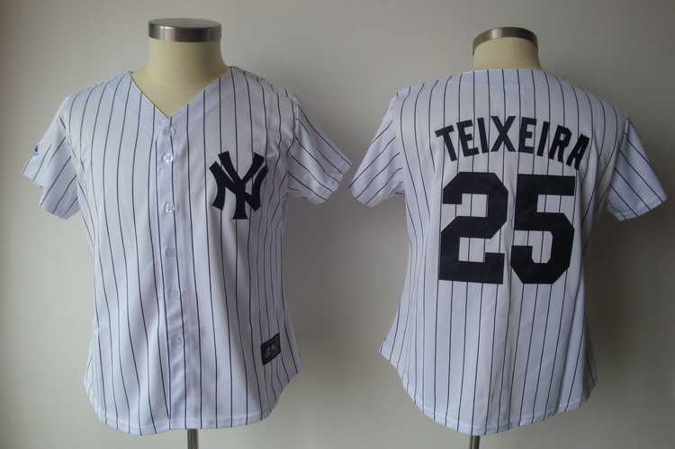 Women's New York Yankees #25 Mark Teixeira White Strip Fashion Stitched Baseball Jersey