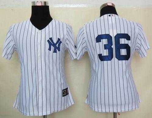 Women's New York Yankees #36 Carlos Beltran White Strip Home Stitched Baseball Jersey