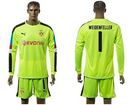 Dortmund #1 Weidenfeller Shiny Green Long Sleeves Goalkeeper Soccer Country Jersey