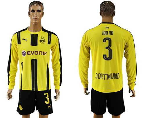 Dortmund #3 Joo Ho Home Long Sleeves Soccer Club Jersey