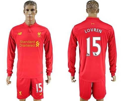 Liverpool #15 Lovren Home Long Sleeves Soccer Club Jersey