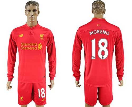 Liverpool #18 Moreno Home Long Sleeves Soccer Club Jersey
