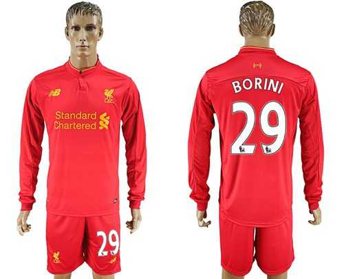 Liverpool #29 Borini Home Long Sleeves Soccer Club Jersey