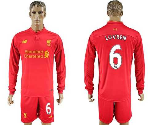 Liverpool #6 Lovren Home Long Sleeves Soccer Club Jersey