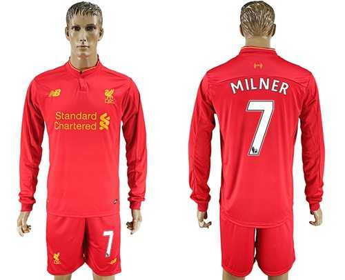 Liverpool #7 Milner Home Long Sleeves Soccer Club Jersey