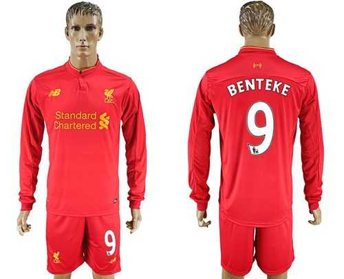 Liverpool #9 Benteke Home Long Sleeves Soccer Club Jersey