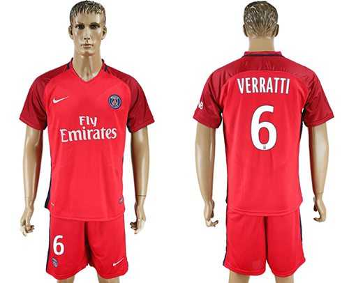 Paris Saint-Germain #6 Verratti Red Soccer Club Jersey