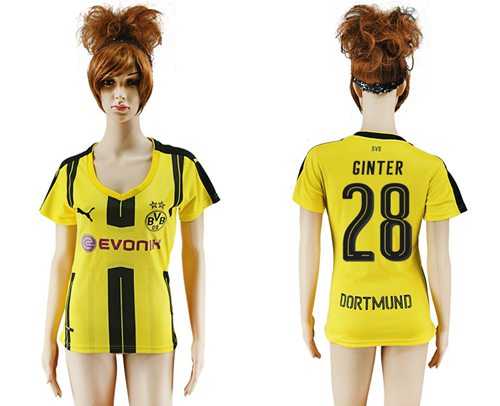 Women's Dortmund #28 Ginter Home Soccer Club Jersey