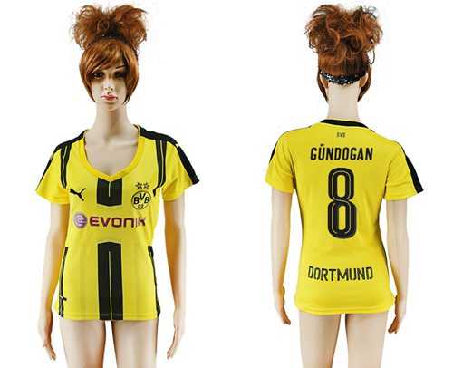 Women's Dortmund #8 Gundogan Home Soccer Club Jersey