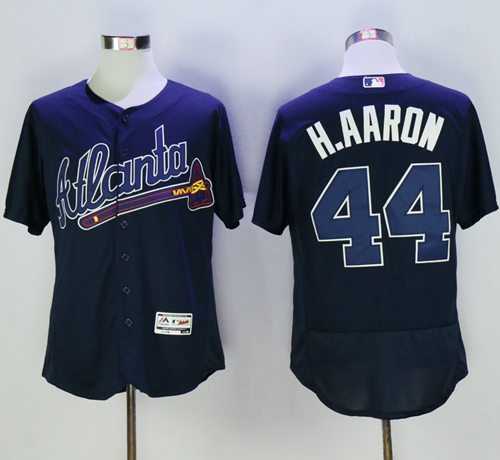 Atlanta Braves #44 Hank Aaron Navy Blue Flexbase Authentic Collection Stitched Baseball Jersey