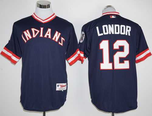 Cleveland Indians #12 Francisco Lindor Navy Blue 1976 Turn Back The Clock Stitched Baseball Jersey