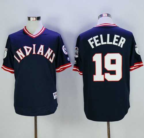 Cleveland Indians #19 Bob Feller Navy Blue 1976 Turn Back The Clock Stitched Baseball Jersey