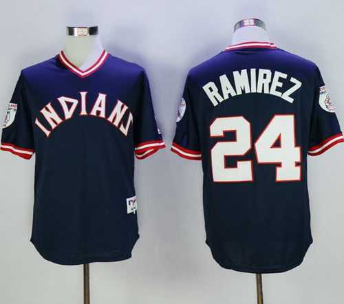 Cleveland Indians #24 Manny Ramirez Navy Blue 1976 Turn Back The Clock Stitched Baseball Jersey