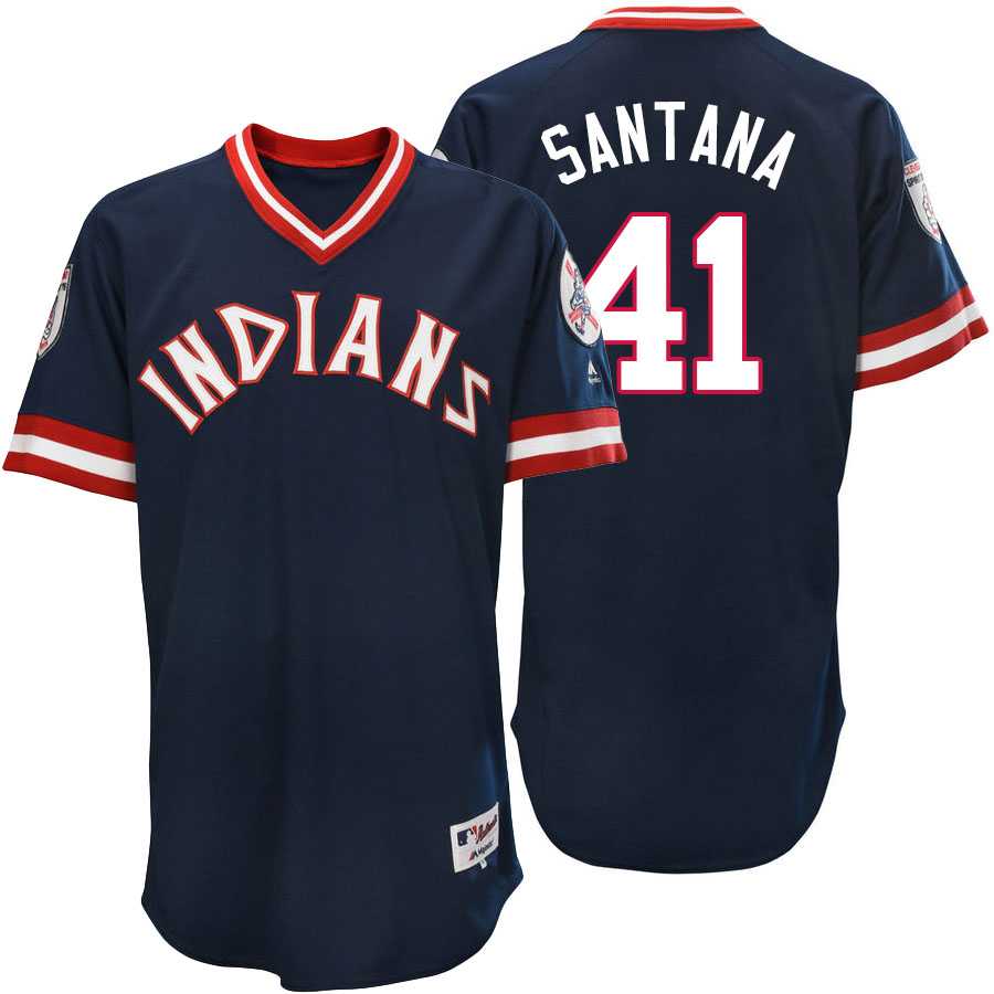 Cleveland Indians Carlos Santana #41 Majestic Navy Authentic Turn Back the Clock Jersey
