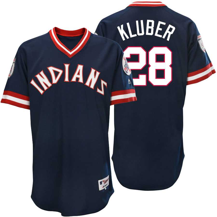 Cleveland Indians Corey Kluber #28 Majestic Navy Authentic Turn Back the Clock Jersey