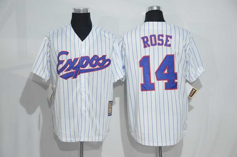 Mitchell And Ness Montreal Expos #14 Pete Rose White Strip Throwback Stitched Baseball Jersey