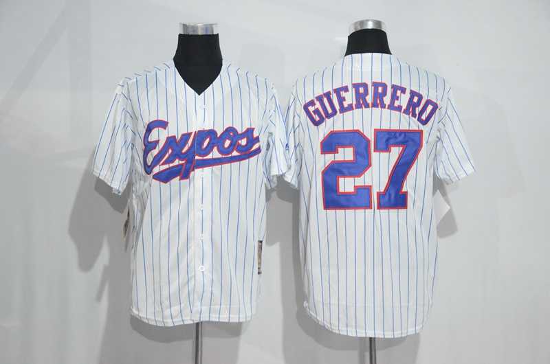 Mitchell And Ness Montreal Expos #27 Vladimir Guerrero White Strip Throwback Stitched Baseball Jersey