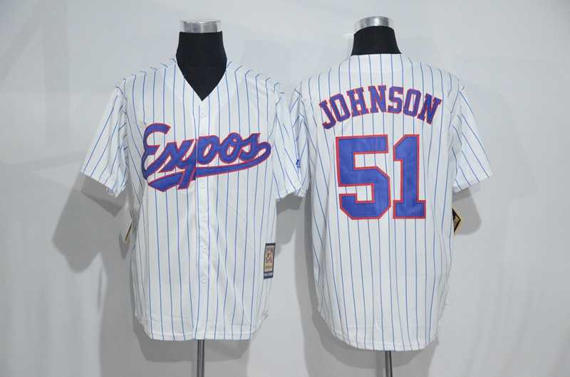 Mitchell And Ness Montreal Expos #51 Randy Johnson White Strip Throwback Stitched Baseball Jersey