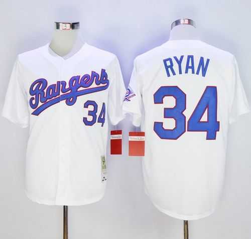 Mitchell and Ness Rangers #34 Nolan Ryan Stitched White Throwback Baseball Jersey
