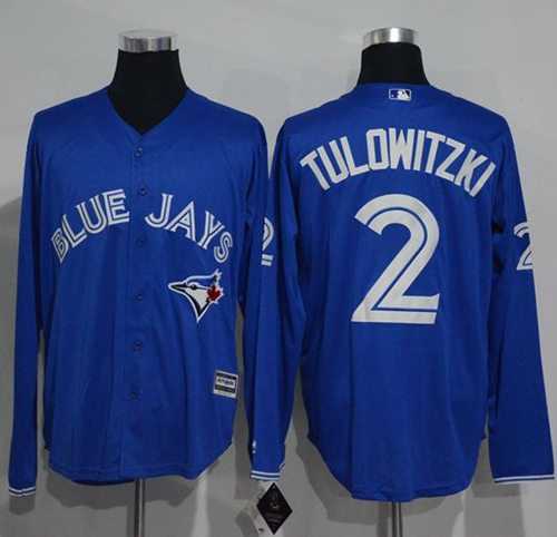 Toronto Blue Jays #2 Troy Tulowitzki Blue New Cool Base Long Sleeve Stitched Baseball Jersey