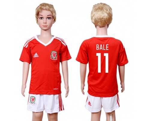 Wales #11 Bale Home Kid Soccer Country Jersey