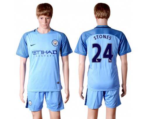 Manchester City #24 Stones Home Soccer Club Jersey