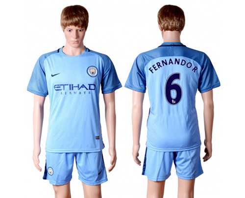 Manchester City #6 Fernando.R Home Soccer Club Jersey