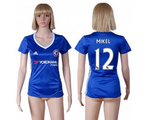 Women's Chelsea #12 Mikel Home Soccer Club Jersey