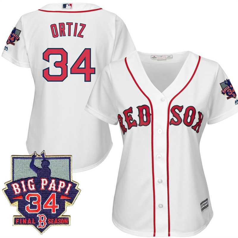 Women's Boston Red Sox #34 David Ortiz White Cool Base Jersey with Retirement Patch Women's Boston Red Sox #34 David Ortiz White Cool Base Jersey with Retirement Patch