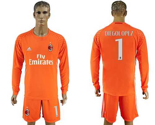 AC Milan #1 Diegolopez Orange Goalkeeper Long Sleeves Soccer Club Jersey