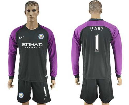 Manchester City #1 Hart Black Goalkeeper Long Sleeves Soccer Club Jersey