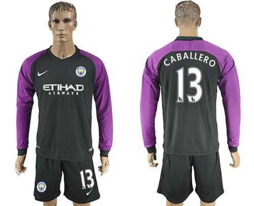 Manchester City #13 Caballero Black Goalkeeper Long Sleeves Soccer Club Jersey