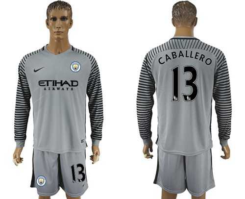 Manchester City #13 Caballero Grey Goalkeeper Long Sleeves Soccer Club Jersey