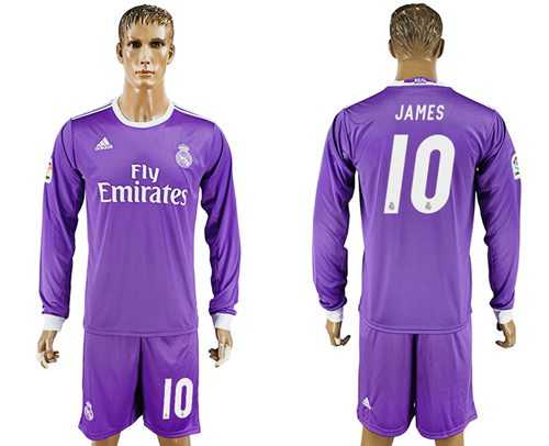 Real Madrid #10 James Away Long Sleeves Soccer Club Jersey