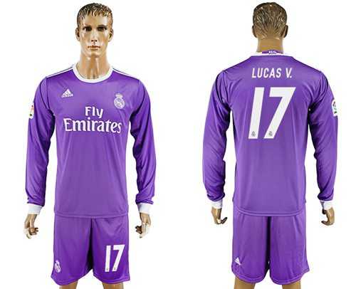 Real Madrid #17 Lucas.V Away Long Sleeves Soccer Club Jersey
