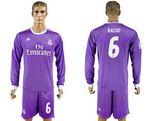 Real Madrid #6 Nacho Away Long Sleeves Soccer Club Jersey