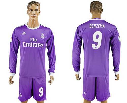Real Madrid #9 Benzema Away Long Sleeves Soccer Club Jersey