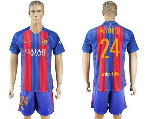 Barcelona #24 Mathieu Home Soccer Club Jersey